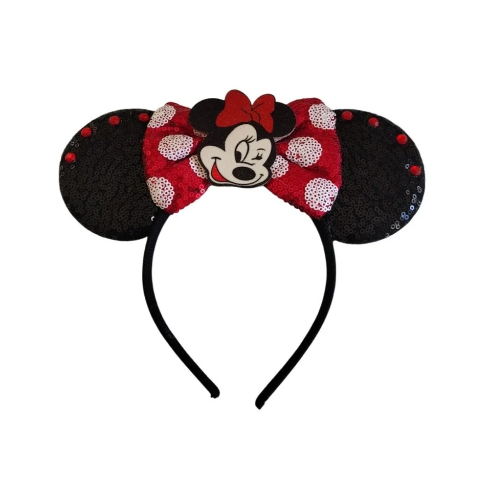 Minnie Mouse Inspired Sequins Studs Bow‎ Ears Headband Polka Dot new